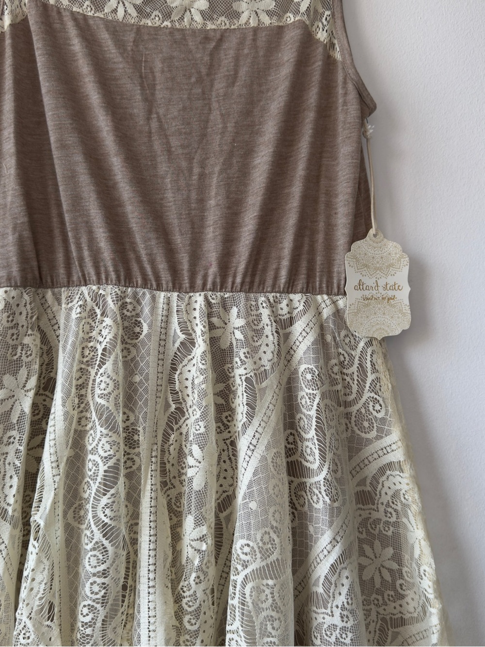 Altar'd State Soft Taupe Lace-Trim Dress - Picture 4 of 7